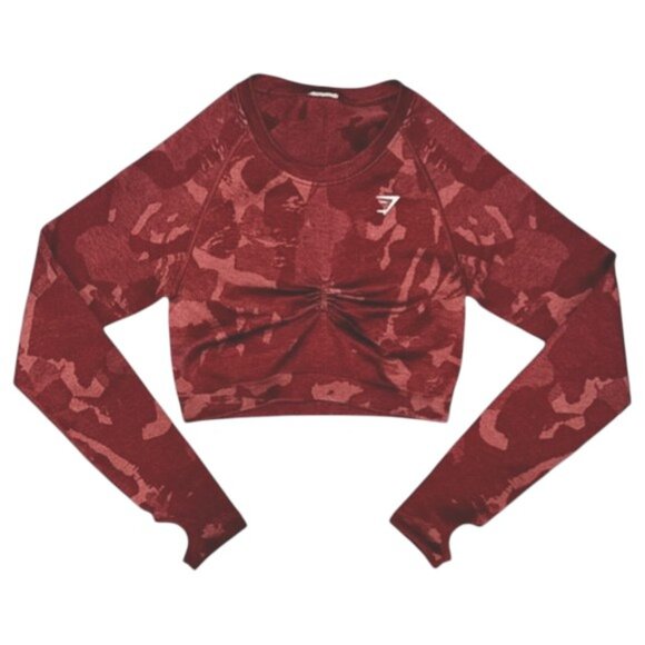 Gymshark Adapt Camo Seamless Long Sleeve Crop Top Maroon S - Picture 3 of 8